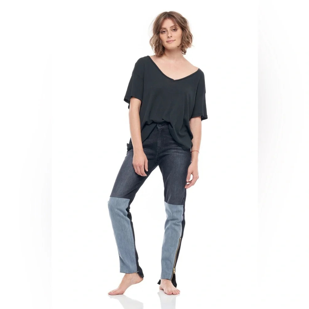 NWT Sandrine Rose x Free People Jeans Two Tone Zip Step Hem Size 30